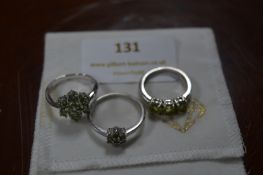 Three Gemphoria 925 Sterling Silver Earrings Rings with Green Gemstones