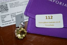 Gemphoria 9ct Lemon Quartz Sterling Silver Aryonna Pendant, Metal Weight: ~2.58g