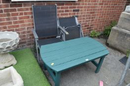 Green Painted Wooden Coffee table and Two Folding