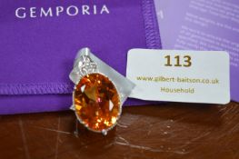 Gemphoria Quartz & White Zircon Sterling Silver Pendant, 16.3ct, Metal Weight~3.5g