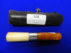 Sterling Silver & Amber Cased Cigarette Holder