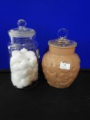 Vintage Glass Lidded Jar plus One Other