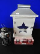 Garden Candle Lantern with Yankee Candles, plus a