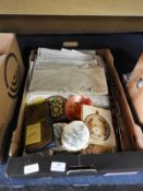 Vintage Embroidered Linens and Framed Flowers, etc