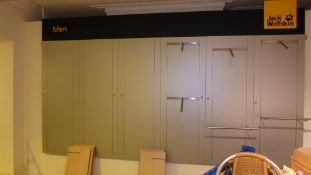 * shop fitting wall system - 6 sections - 4 x waterfall rails, 2 x hanging rails, 6 x shelves and