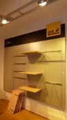 * shop fitting wall system - 4 section - with 7 shelves, hanging rail, waterfall rail and 4 x flat