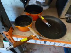 Le Creuset Frying Pan and Le Creuset Two Saucepans