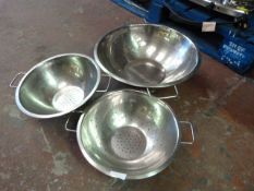 Three Stainless Steel Colanders