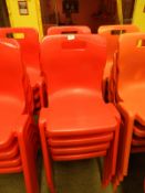 *Eight Red Plastic Stackable Dining Chairs by Titan