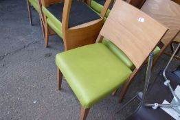 * 10 dining chairs with lime coloured vinyl pads
