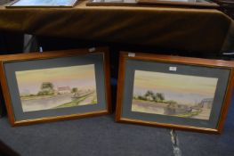 Two Watercolours of Narrow Boats on the Grand Union Canal (one without glass)