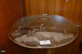 Frosted Glass Cake Stand with Country Scene