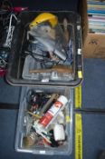 two Tubs of Tools, Hardware, Face Mask, Battery Ch