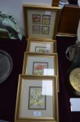 Framed Silk Flowers From Kensitas Cigarette Cards