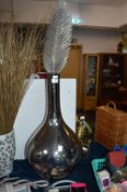 Large Mirrored Pottery Vase with Metal Feathers