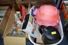 Laundry Basket and Contents; Ladies Hats, Upholste