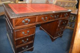 mahogany Effect Desk with Red Leather Inlet Top