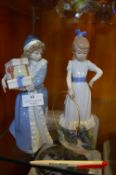Two Lladro Nao Figurines - Girl with Hoop and Girl