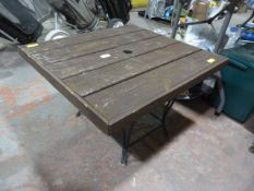Square Garden Table with Wood Top on Metal Base ~62x68x43cm
