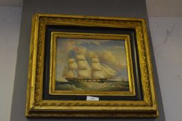 Reproduction Gilt Frame with Picture of a Sailing