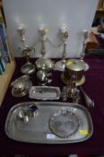 EPNS Candlesticks, Trays, plus Cruet Set, etc.
