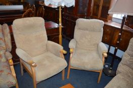 Pair of Wood Framed Upholstered Armchairs