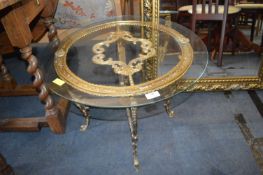 Ornate Brass Circular Coffee Table with Glass Top