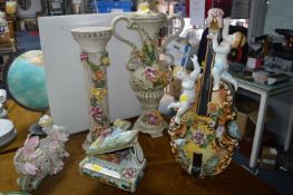 Capodimonte Violin with Cherubs plus Vases, Piano,