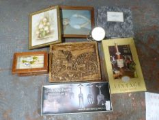 Mixed Lot Including Prints, Wine Glasses, Clock, Jewellery Box, etc.