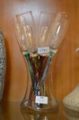 Set of Six Party Champagne Flutes and Holder
