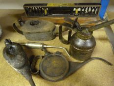 Vintage Raybone Spirit Level and Small Collection of Oil Cans
