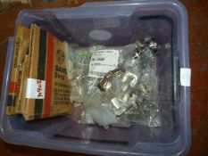 Box of Band Saw Blades and Hinges etc.