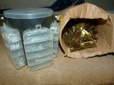 Box of Brass Hinges and Small Storage Box of Screw