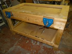 Pine Workbench with Two Clarke Vices ~63x94x94cm