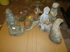 Seven Cement Garden Ornaments