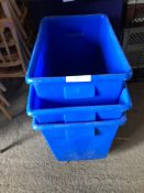 3 x Small rectangle blue bottle bins on wheels
