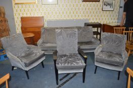 Parker Knoll Silver Grey Three Piece Suite plus Wooden Framed Armchair
