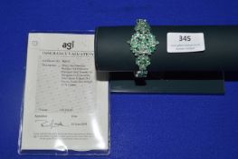 Silver Emerald Bracelet Set with 126 Marquise Cut Emeralds