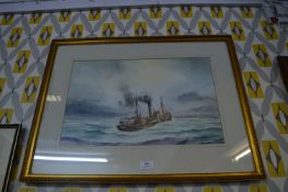 Framed Watercolour of a Trawler by Local Artist D. Bell