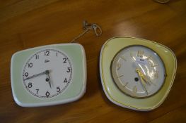 Pair of 1950's Vintage Ceramic Wall Clocks