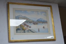 Framed Watercolour of Bergen, Norway signed 1883