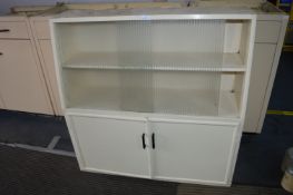 1960's Cream Painted Wall Cabinet with Frosted Glass Doors