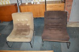 Two Chrome Framed Retro Easy Chairs (one with faded upholstery)