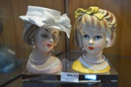 Two Relpo Japanese Vases in the form of Young Ladies with Pearl Jewellery