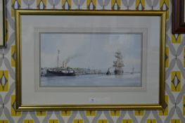 Signed Framed Watercolour by M. Pearson - Shipping off Cowes, Isle of White