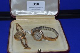 9k Gold Ladies Wristwatch ~13.2g gross, Retailed by F. Larrad of Hull (working condition), plus 9ct