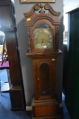 Oak Long Cased Clock with Brass Face