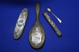 Hallmarked Sterling Silver Brush Set and a Teaspoon