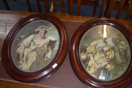 Pair of Oval Print and Lacquered Frames