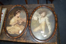 Pair of Prints of Children in Lacquered Oval Frames